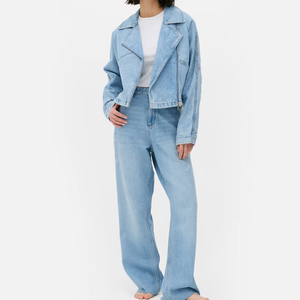 Best Value New Arrivals Fashion <b>Crop</b> Top Jean <b>Jackets</b> with Zipper Cotton Moto Oversized <b>Denim</b> <b>Jacket</b> for Women - Product Image 2