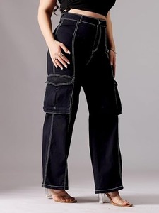 Black Stretch Denim Women's <b>Boot</b> Cut Jeans Mid Waist Knee Length Vintage Style Eco-Friendly Washable Color Fade Proof - Product Image 2