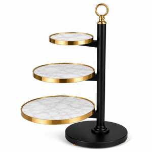 Table d'appoint ronde moderne en acier inoxydable avec un plateau et une base circulaires élégants et un support sculptural en métal noir lisse - Product Image 4