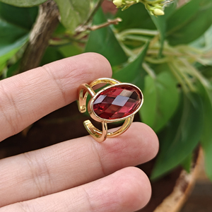 Hot Sale Oval Cut Hydro Quartz Chalcedony <b>Adjustable</b> <b>Ring</b> Solid Brass 18k Gold Plated Double Band Open <b>Rings</b> for Unisex Jewelry - Product Image 4