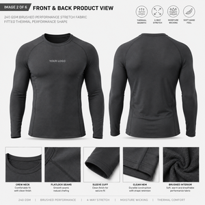Custom Color Combination Crew Neck Design Second <b>Skin</b> Long Sleeve Shirt Thermal Fleece Lined Fabric For Yoga Fitness Supplier - Product Image 3