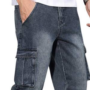 Pantalones Cargo de Mezclilla Gris Oscuro para Hombre, Corte Relajado, Pierna Recta, Múltiples Bolsillos, Estilo Casual, Lavado, Jeans Utilitarios para Uso Diario, Talla XL - Product Image 3