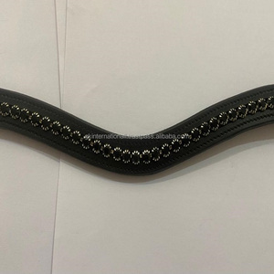 100% Genuine Leather Empty Channel Leather Horse Brow <b>Band</b> Black Large Crystals Customized Bling brow <b>band</b> With <b>Snap</b> Closure - Product Image 5