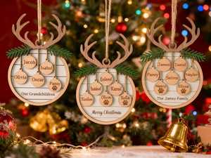 Adorno de madera para árbol de Navidad grabado con nombres, forma de corazón, objetos decorativos rústicos para colgar en la pared - Product Image 3