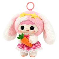 Gantungan Kunci Boneka Kelinci Putih Lucu dengan Rok Tutu Pink, Bintang Kuning, dan Telinga Berwarna-warni, Cocok untuk Tas Anak