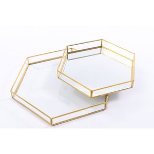 Plateau miroir octogonal en métal avec cadre doré pour le rangement - Product Image 3