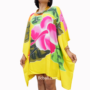 Wholesale Price Casual Women Fashion <b>Poncho</b> <b>Top</b> <b>Dress</b> Rayon Hand Painting with Big Flower <b>Dresses</b> Background From Bali - Product Image 6