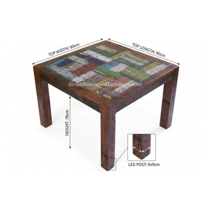 Table à manger DIVADI, modèle carré à pieds fixes, patchwork, bois de bateau recyclé, design durable, écologique, pour intérieur et extérieur - Product Image 2