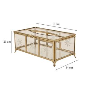 Glam Glass Tissue Box With Gold <b>Frame</b> And Star Pattern Design For Tabletop Use - Product Image 3