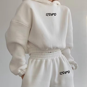 เสื้อฮู้ดดี้กีฬาผู้หญิงแบบสั่งทำพิเศษ 500 กรัม ผ้าฝ้ายเนื้อนุ่ม ระบายอากาศได้ดี เป็นมิตรกับสิ่งแวดล้อม แขนยาว ทรงครอป สวมใส่สบายๆ - Product Image 4