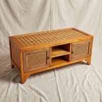 Meuble TV en rotin, armoire en osier, console multimédia minimaliste antique, unité de rangement pour salon, style bohème, pour téléviseurs