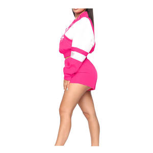 Ensemble 2 pièces en coton de haute qualité pour femme, comprenant un haut court zippé et une veste coupe-vent, motif uni, grandes tailles, collection Printemps 2026 - Product Image 3