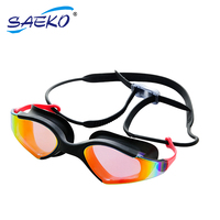 Gafas de Natación SAEKO con Lentes de PC Espejadas Negras de Visión Amplia, Correa Elástica, Ajuste Cómodo, Deportivas, Certificadas ISO, para Exteriores