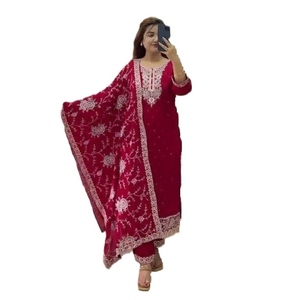 ผ้าชิโน่ปักลายลำดับบนพื้นด้านล่างสุดเก๋สีน้ำตาลอมแดง - Product Image 1