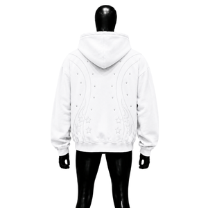 WHITE OVERSIZED ZIP UP HOODIE OVERSIZED CASUAL Casual Cotton French Terry Star Flame Design Pocket Front SOFT FLEECE PREMIUM EVE - Product Image 2