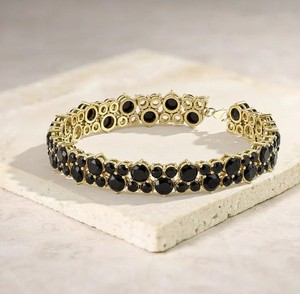 Pulsera con Dije de Ónix Negro, Plata de Ley 925, Chapada en Oro, Certificada, Elegante, con Piedras Preciosas, Joyería Fina de Lujo para Mujer, 12g, Aniversario - Product Image 3
