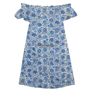 Robe Courte Sexy et Mignonne en Coton à Imprimé Blocs Faits Main, Taille Standard, Épaules Dénudées pour Femme – Meilleure Vente Décontractée - Product Image 2