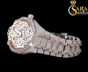 Lujoso reloj automático de moissanita de dos tonos con diamantes, esfera marrón de oro rosa, edición limitada, estilo de moda de lujo - Product Image 3