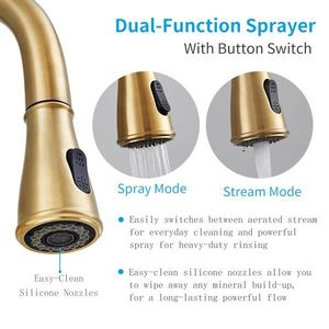 Single-Hole Deck Mount Gold Kitchen Faucet 1Handle Brushed Gold Sink Faucets with 360 Degree High Arc Pull Sprayer Design - Product Image 2
