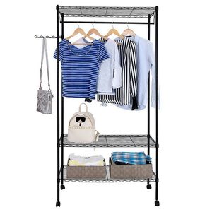 Organizzatore per Armadio Portatile a 3 Ripiani in Metallo con Mensola e Appendiabiti - Product Image 2
