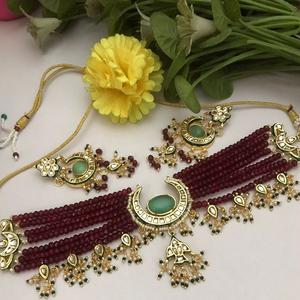 Conjunto de Gargantilla y Pendientes de Moda Kundan con Perlas de Moissanita Chapadas en Oro de Primera Calidad Clásica, para Regalo de Boda, para Mujer - Product Image 3