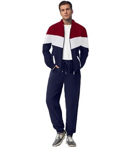 Men's Color Block Tracksuit Full Zip Sporty <b>Jogger</b> Set Red <b>White</b> Navy Polyester Cotton Autumn Wear - Product Image 2
