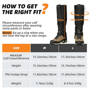 Polainas de Nylon Ajustables e Impermeables al por Mayor |   Protección Duradera para Botas de Nieve |   Equipo para Senderismo, Caza y Escalada al Aire Libre - Product Image 4