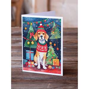 Whimsical Beagle Christmas Tarjetas de felicitación Paquete de 8 A7 Tamaño 5x7 Tarjetas de notas en blanco con sobres - Product Image 2