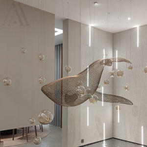 Sculpture de baleine en fibre de verre sur mesure, ornement créatif en résine pour vitrine de magasin, thème marin abstrait, décoration de centre commercial - Product Image 3