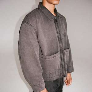 Chaqueta de Mezclilla Azul Lavada para Hombre, con Cuello Camisero, Forro Polar Sherpa de Algodón, Resistente al Viento, Ecológica y Personalizada al por Mayor - Product Image 3