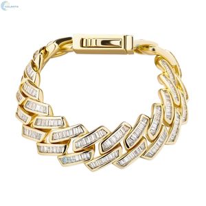 Pulsera de Lujo con Diamantes Cultivados en Laboratorio, Estilo Cubano, Totalmente Cubierta de Diamantes VVS1, Corte Baguette, Chapada en Oro, Pulsera Hip Hop Bling - Product Image 2