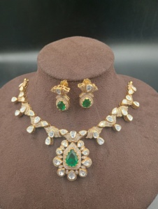 Women's Gold Plated <b>Necklace</b> <b>and</b> <b>Earring</b> <b>Set</b> with Green Crystal Pendant Pear Cut Rhinestones Classic Wedding Jewelry - Product Image 1