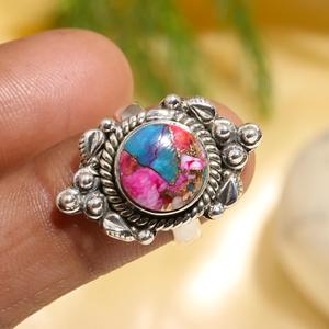Factory Price Sterling <b>Silver</b> Fine Jewelry <b>Ring</b> Natural Pink Spiny Oyster Turquoise <b>Eternity</b> Vermeil Round Classic Weddings - Product Image 1