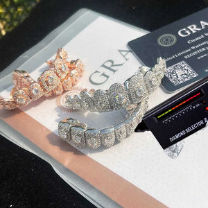 Custom 8X8 Cold Iceberg Look VVS1 Moissanite Diamond Fine Grillz Jewelry 925 <b>Silver</b> 10K 14K Gold Shiny Hip hop Jewellery - Product Image 2