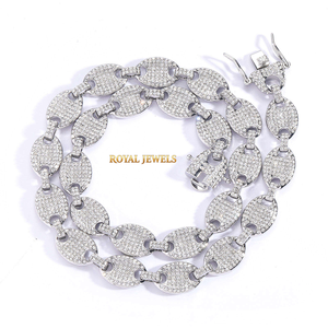 <b>Iced</b> <b>Out</b> Oval Link <b>Chain</b> Silver Necklace Bling Hip Hop Choker Statement Moissanite Diamond Jewelry for Men Unisex - Product Image 1