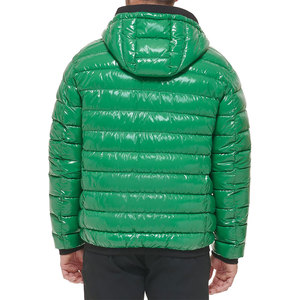 Manteau en duvet vert à capuche pour homme, en nylon satiné, coupe-vent, respirant, écologique, décontracté, fermeture éclair, coupe ajustée, longueur standard - Product Image 3