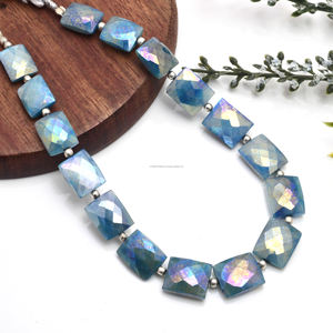 Piedra lunar natural de color azul, facetada, de forma rectangular plana, hilo de piedras preciosas de 8 pulgadas, de 7x8 a 9x11 mm, para la fabricación de joyas. - Product Image 2