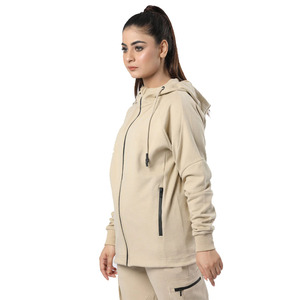 Conjunto Deportivo con Capucha para Mujer, Color Beige, Manga Larga, Cierre de Cremallera, con Bolsillos Laterales, para Otoño - Product Image 5