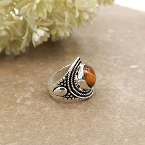 Brass Natural Tiger Eye 925 Sterling <b>Silver</b> Unisex Handmade Bezel <b>Set</b> Boho Statement <b>Ring</b> Vintage Tribal Band - Product Image 2