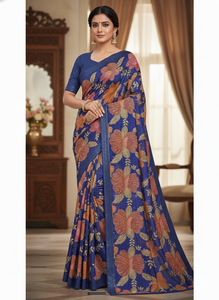 ผ้าไหมพิมพ์ลายครีปธรรมชาติแท้ คอลเลคชั่นผ้าไหมครีปหรูหราพิมพ์ลายความละเอียดสูง สีโคบอลล์เข้ม - Product Image 2