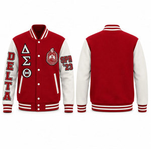 Veste universitaire Delta Sigma Theta rouge et blanche avec lettres brodées, logo du chapitre, style preppy pour homme, collection printemps 2027 - Product Image 1