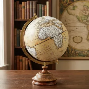 Globe terrestre vintage de style antique avec cadre en laiton, carte géographique classique, décoration de bureau pour bibliothèque, bureau d'étude - Product Image 1