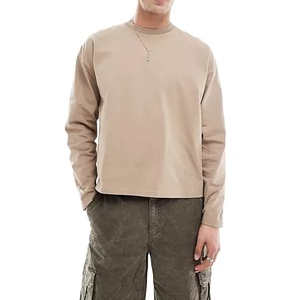 Camiseta de manga larga de gran tamaño Boxy Fit para hombre, 100% algodón, transpirable, antibolitas, cuello redondo, longitud Regular, 320g, Color sólido, informal - Product Image 1