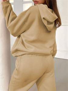 Womens Beige <b>Hoodie</b> And Matching Joggers Set Premium Heavyweight Fleece Pullover Loungewear Two Piece Outfit - Product Image 6