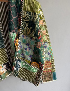 Veste matelassée patchwork à col mandarin, manches longues, en coton tissé, pour femme, cadeau pour elle - Product Image 3