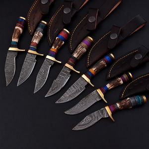 Cuchillo de Caza y Supervivencia de Lujo Hecho a Mano con Hoja de Damasco, Mango de Asta de Ciervo, Guarda de Latón y Funda de Cuero, Directo de Fábrica OEM - Product Image 1