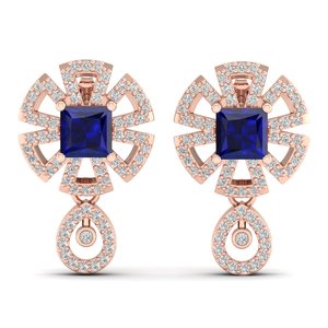 Boucles d'oreilles pendantes REYES en argent sterling 925 de haute qualité, saphir bleu taille princesse 2 carats, bijoux délicats en moissanite - Product Image 2