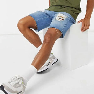 Shorts en jean baggy taille haute surdimensionnés écologiques de haute qualité pour hommes, style streetwear, délavage clair, collection été 2026 - Product Image 1