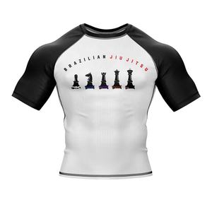 Professional BJJ Rashguard Short Sleeve Compression Shirt Brazilian Jiu Jitsu MMA Grappling Training Wear Chess Belt Design - Product Image 1