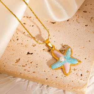 Collar con Colgante de Concha Marina, Joyería de Playa de Verano, Collar con Colgante de Estrella de Mar de Acero Inoxidable - Product Image 1